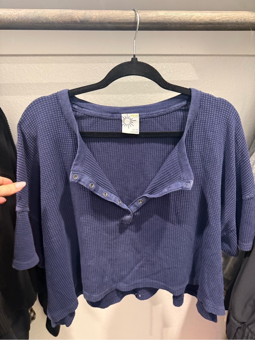 aerie Indigo Waffle-Knit Snap Crop Top